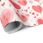 バレンタインデー赤とピンクハート ラッピングペーパー (ロールコーナー)