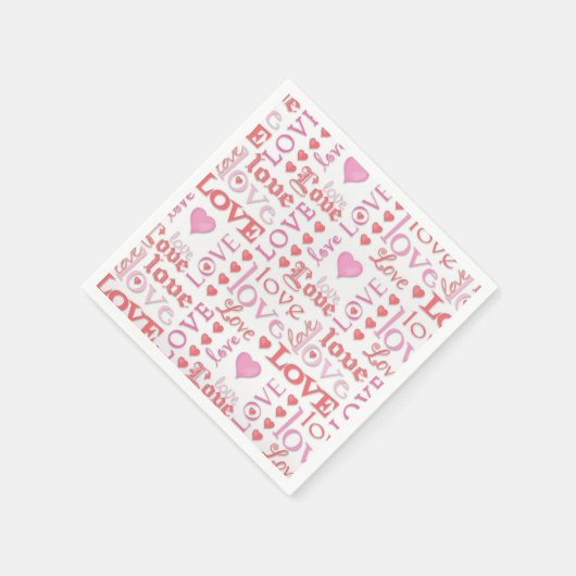 バレンタインデー赤とピンクラブタイポグラフィ スタンダードカクテルナプキン (角)