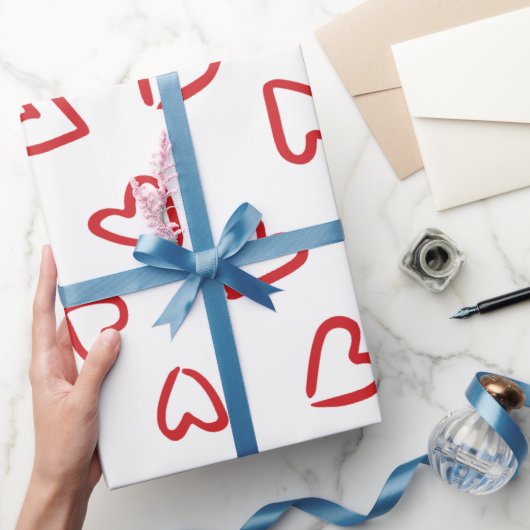 バレンタインデー赤と白ハートパターン ラッピングペーパー (ギフト)