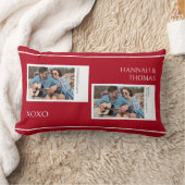 バレンタインデー赤カスタム2枚フォトコラージュ ランバークッション (ブランケット)