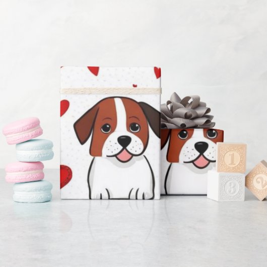 バレンタインデー赤犬ハートラッピング紙 ラッピングペーパー (ベビーシャワー)