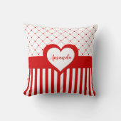 バレンタインデー赤白ハートパターストライプのン クッション (正面)