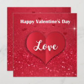 バレンタインデー赤紙ハートグリッター – カード (正面/裏面)