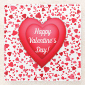 バレンタインデー赤紙吹雪ハートパターン ガラスコースター (正面)