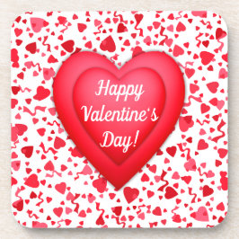 バレンタインデー赤紙吹雪ハートパターン コースター