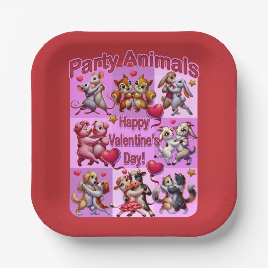 バレンタインデー踊りカップル「パーティー動物」 ペーパープレート (正面)