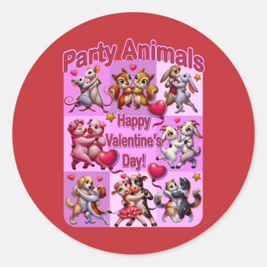 バレンタインデー踊りカップル「パーティー動物」 ラウンドシール (正面)