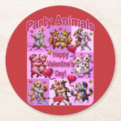 バレンタインデー踊りカップル「パーティー動物」 ラウンドペーパーコースター (正面)