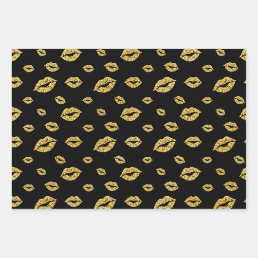 バレンタインデー金ゴールドグリッター紙吹雪キス ラッピングペーパーシート (正面3)