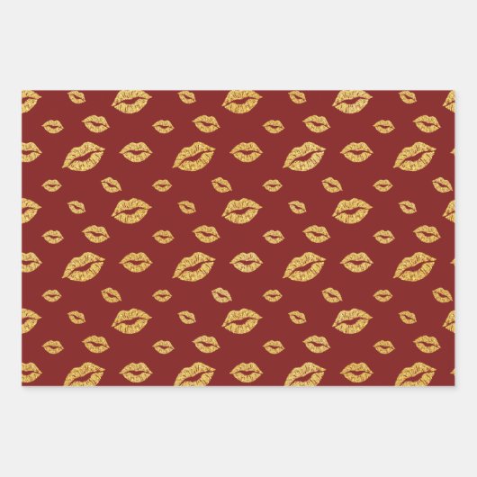 バレンタインデー金ゴールドグリッター紙吹雪キス ラッピングペーパーシート (正面2)