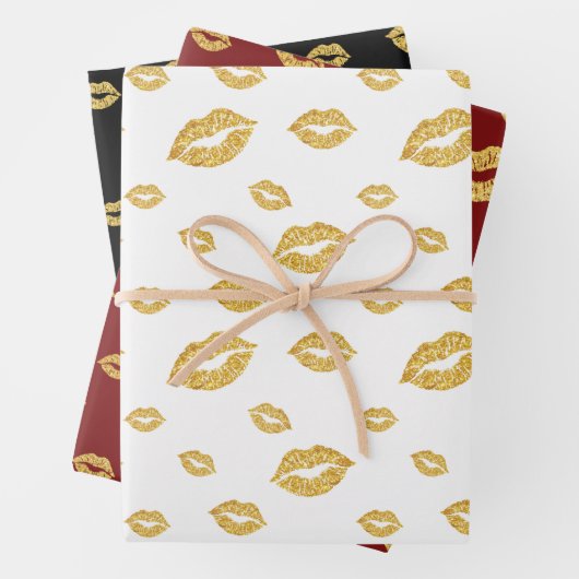 バレンタインデー金ゴールドグリッター紙吹雪キス ラッピングペーパーシート (インサイチュ)