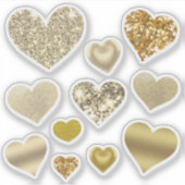 バレンタインデー金ゴールドハートグリッターグラム シール (正面)
