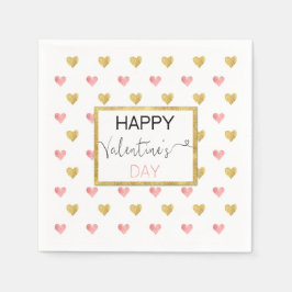 バレンタインデー金ゴールドピンクグリッターハート – ナプキン スタンダードカクテルナプキン