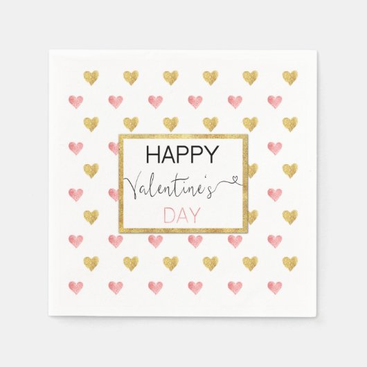 バレンタインデー金ゴールドピンクグリッターハート – ナプキン スタンダードカクテルナプキン (正面)