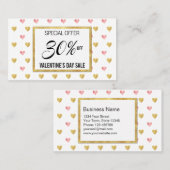 バレンタインデー金ゴールドピンクグリッターハート 割引カード (正面/裏面)