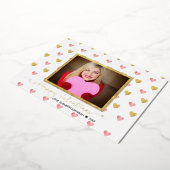 バレンタインデー金ゴールドピンクグリッターハート 箔シーズンカード (回転した状態)