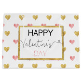 バレンタインデー金ゴールドピンクハートラージ抱き枕 ラージペーパーバッグ (正面)