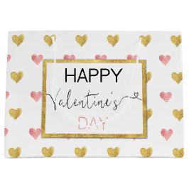 バレンタインデー金ゴールドピンクハートラージ抱き枕 ラージペーパーバッグ