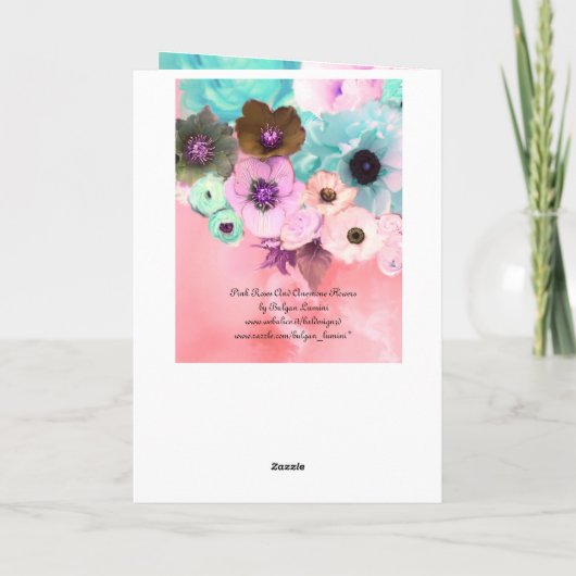 バレンタインデー青いピンクのバラ、アネモネの花 シーズンカード (裏面)