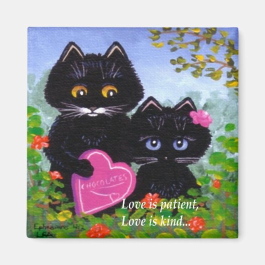 バレンタインデー黒猫ハート創造物 マグネット (正面)