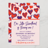 バレンタインデー1歳の誕生日招待状スウィートアート 招待状 (正面/裏面)