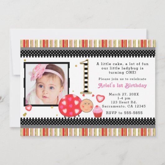 バレンタインデー1st誕生日パーティー写真招待状 招待状 (正面)