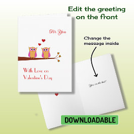 バレンタインデー2かわいいピンクのフクロムホリデーカード シーズンカード