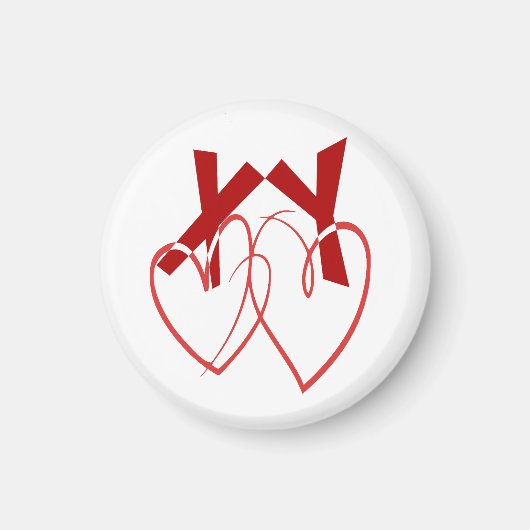 バレンタインデー2かわいい赤いハート愛 マグネット (正面)