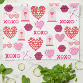 バレンタインデー2023の背景(ハート付き) キッチンタオル (折り畳み)