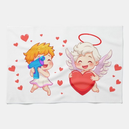バレンタインデー2025かわいい天使よくはしゃぐたち❤️👼 キッチンタオル (横)