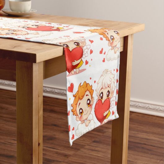 バレンタインデー2025かわいい天使よくはしゃぐたち❤️👼 ショートテーブルランナー (インサイチュ)