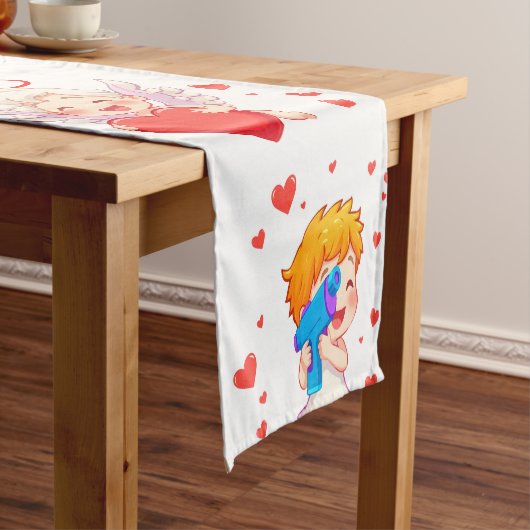 バレンタインデー2025かわいい天使よくはしゃぐたち❤️👼 ショートテーブルランナー (インサイチュ)