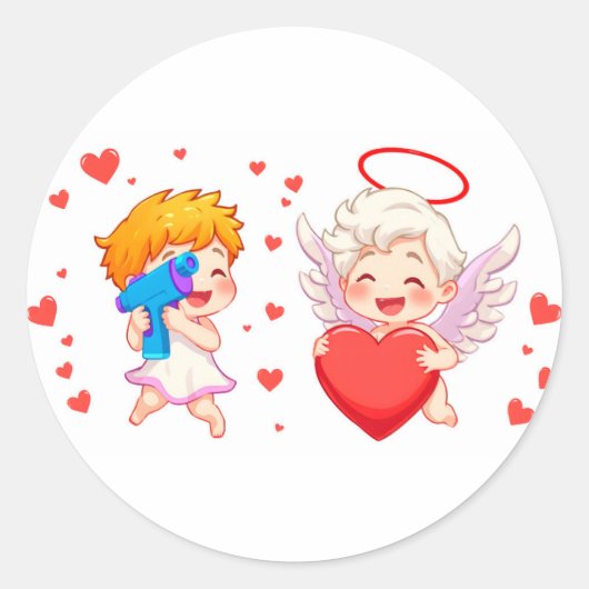 バレンタインデー2025かわいい天使よくはしゃぐたち❤️👼 ラウンドシール (正面)