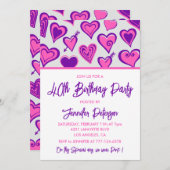 バレンタインデー40歳の誕生日の招待ピンクハート 招待状 (正面/裏面)