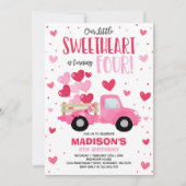 バレンタインデー4th誕生日ピンク赤トラック 招待状 (正面)