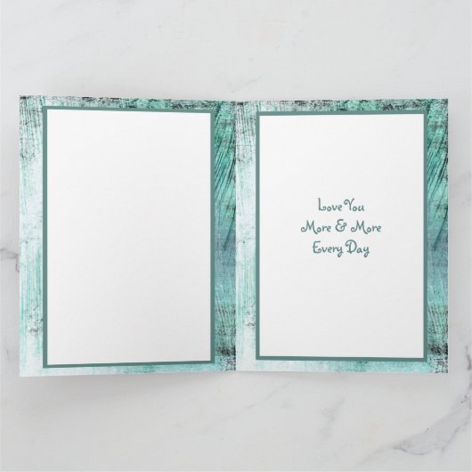 バレンタインデー おしゃれなターコイズ&ブルーの写真入りグリーティングカード カード (内部)