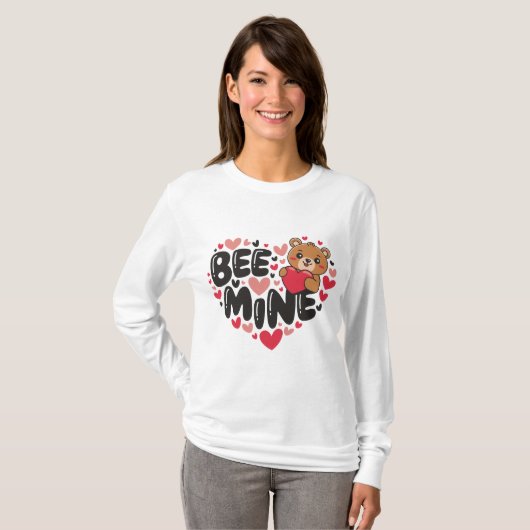 バレンタインデー かわいいテディベア Bee Mine Tシャツ (正面フル)