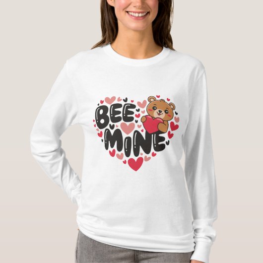 バレンタインデー かわいいテディベア Bee Mine Tシャツ (正面)