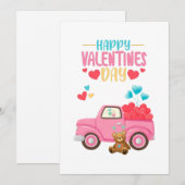 バレンタインデー かわいいハート ピンク トラック テディベア シーズンカード (正面/裏面)