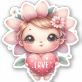 バレンタインデー かわいい妖精 ピンク 赤 ハート 愛 シール (正面)
