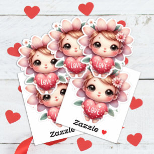 バレンタインデー かわいい妖精 ピンク 赤 ハート 愛 シール