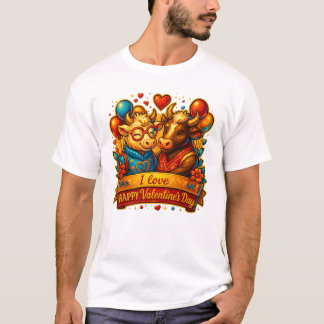 バレンタインデー かわいい牛のカップルTシャツ - ロマンチック Tシャツ