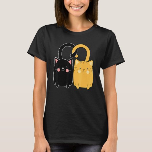 バレンタインデー かわいい黒猫とジンジャーの子猫 愛 Tシャツ (正面)