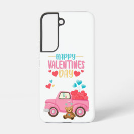 バレンタインデー かわいい ハート ピンク トラック テディベア SAMSUNG GALAXY S22ケース