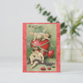 バレンタインデー かわいい ヴィンテージ キューピッド エンジェル ハート ポストカード (スタンド正面)