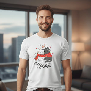 バレンタインデー にゃんこTシャツ かわいい猫のカップル Tシャツ