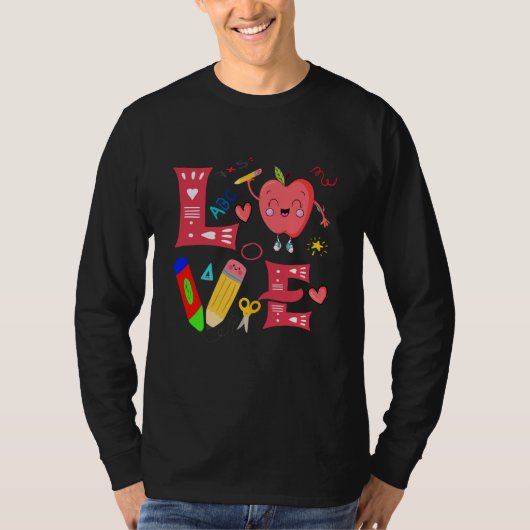 バレンタインデー アップル レトロ 学校 幼稚園 教育者 Tシャツ (正面)