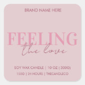 バレンタインデー カスタム ピンク & レッド キャンドル | スクエアシール (正面)