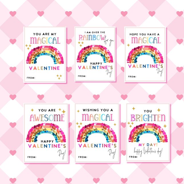 バレンタインデー キッズ教室カード 虹 レターヘッド (Rainbow valentine's day classroom cards)