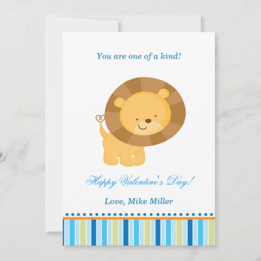 バレンタインデー・キッズ・ライオン・ブルー・グリーティング・カード シーズンカード (正面)